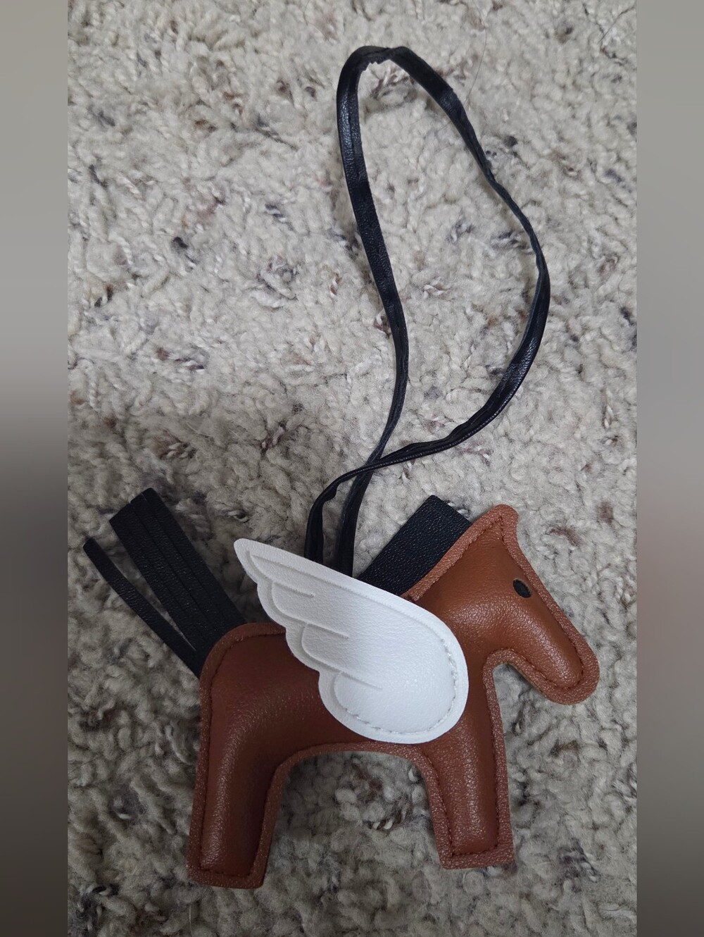 Pegasus Horse Bag Charm Brown Black Cream Leather Tassel Keychain Purse Charm
